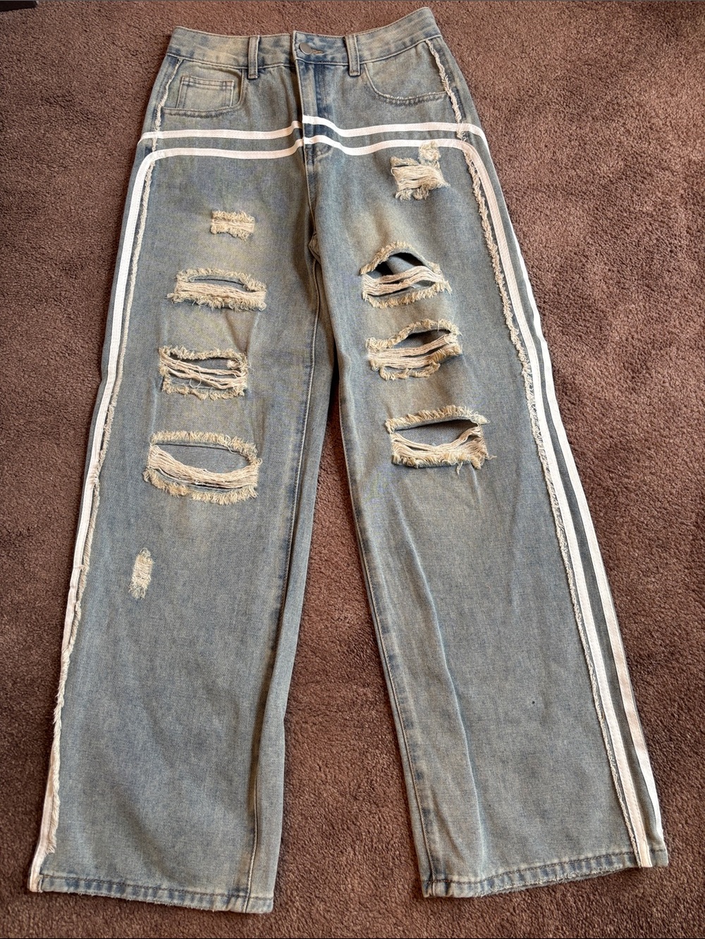 NV Felix Distressed Light Blue Denim Jeans with White Side and front Stripes